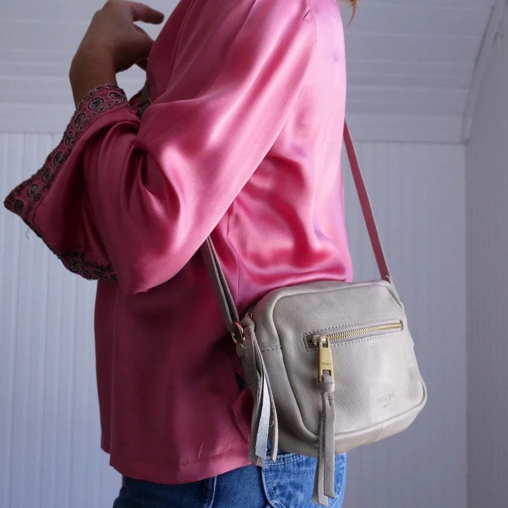 Margot‎ NY sage green pebbled leather mini crossbody bag